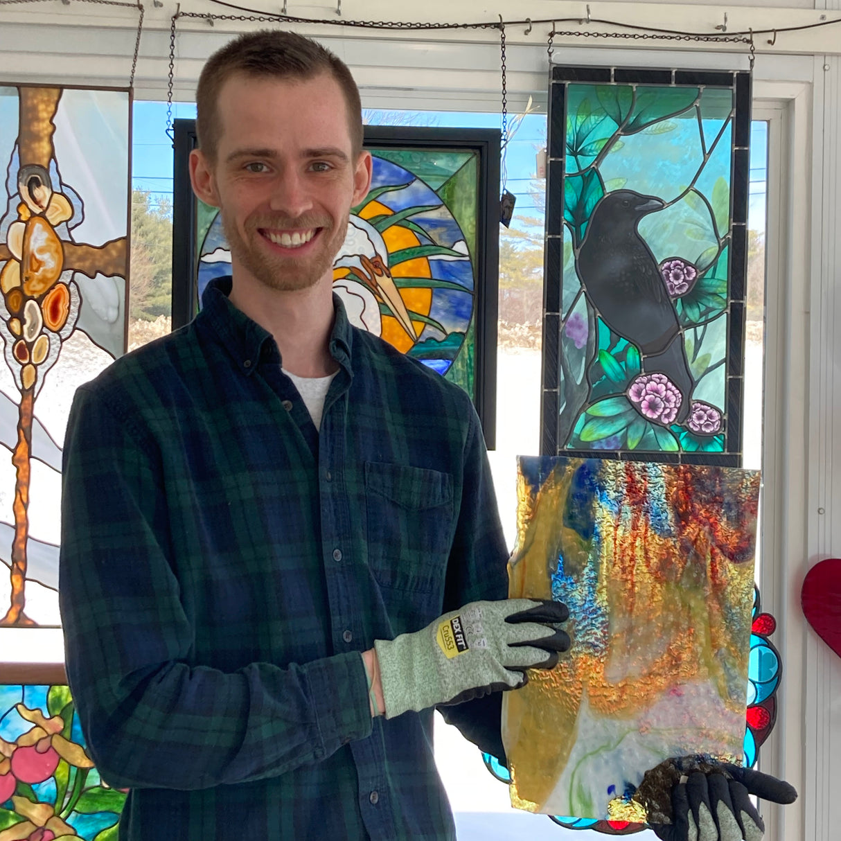 Amber with Blue, Red, Green and White Granite