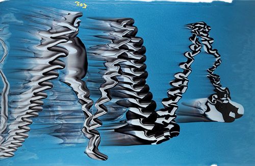 90 COE Blue, Black, White Graffiti - Stained Glass Express