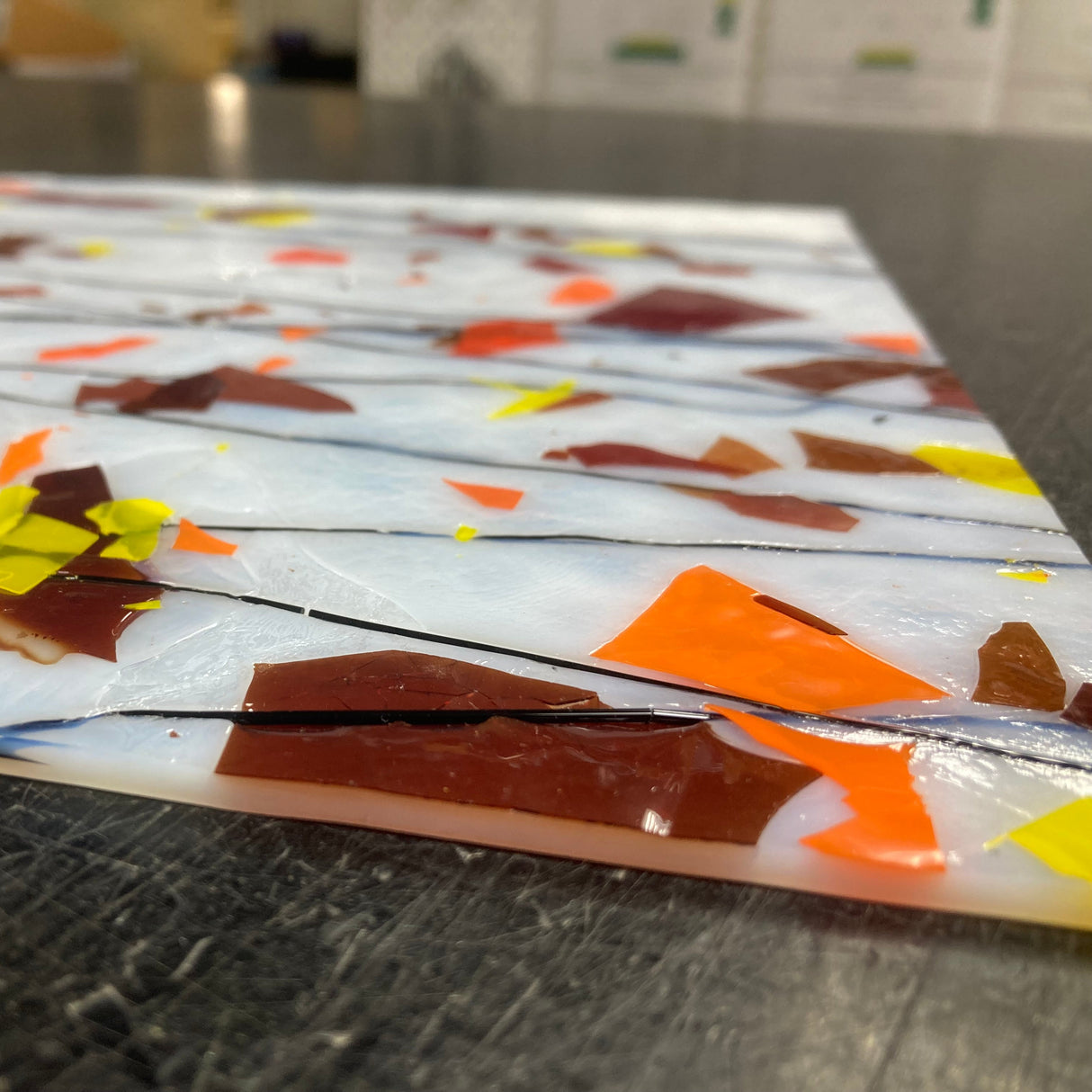 90 COE White w/ Orange, Yellow, Red Fractures and Black Streamers_8