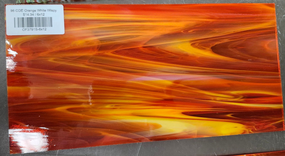 96 COE Orange White Wispy - Stained Glass Express