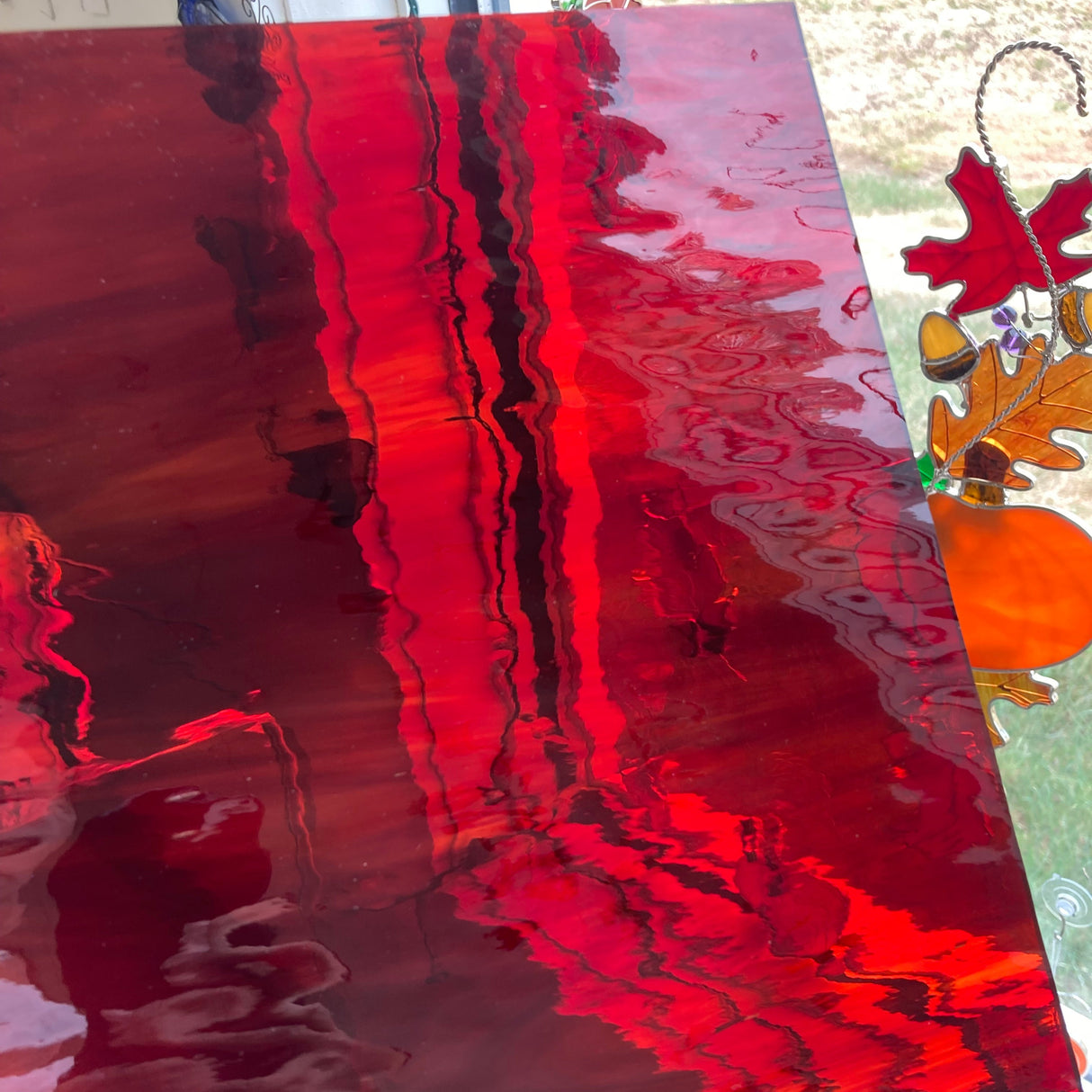 96 COE Ruby Red with Amber Streaky Waterglass_7