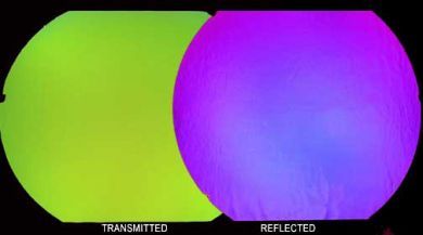 96 COE Thin Dichroic Clear Under Green/Magenta Blue - Stained Glass Express