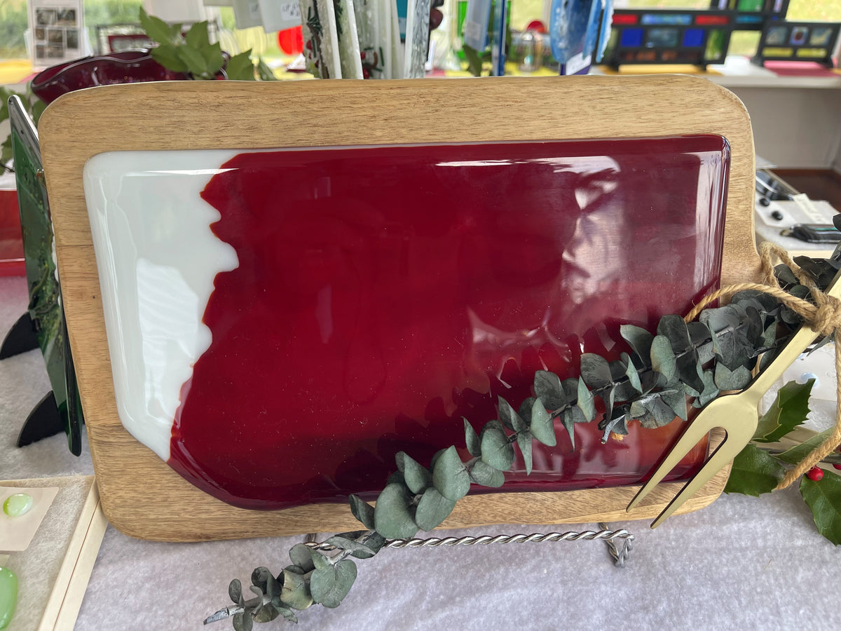 Red White Glass on Board