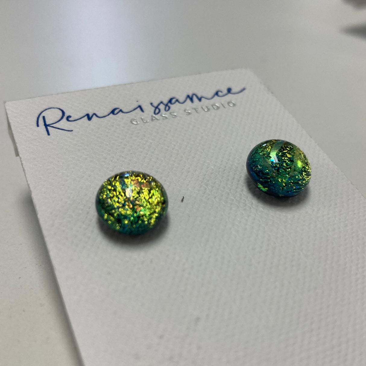 Blue Yellow Glass Dot Earrings