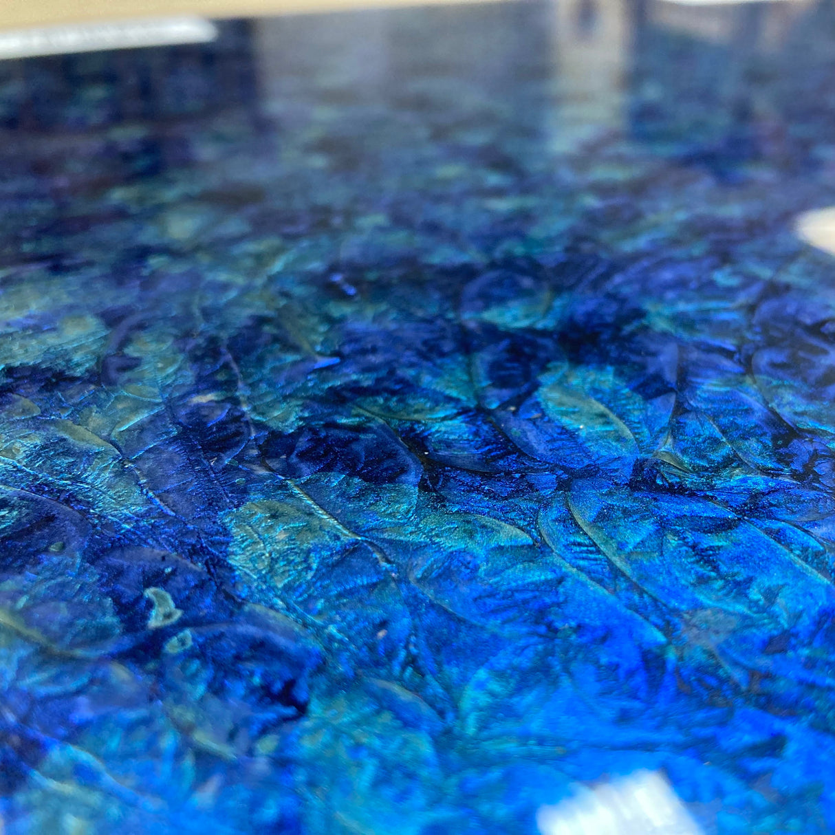 Blue and Blue Green Van Gogh Metallic Finish Glass