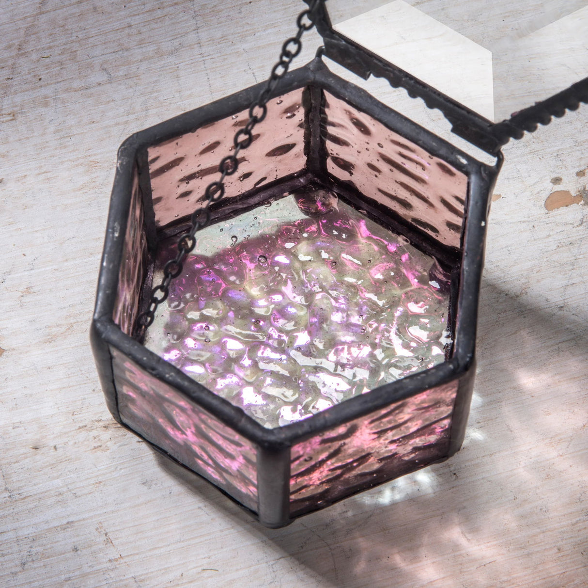 Box Pink Rose Hexagon - Stained Glass Express