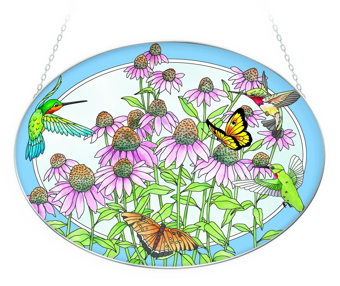 Coneflowers and Hummingbirds Suncatcher - Stained Glass Express