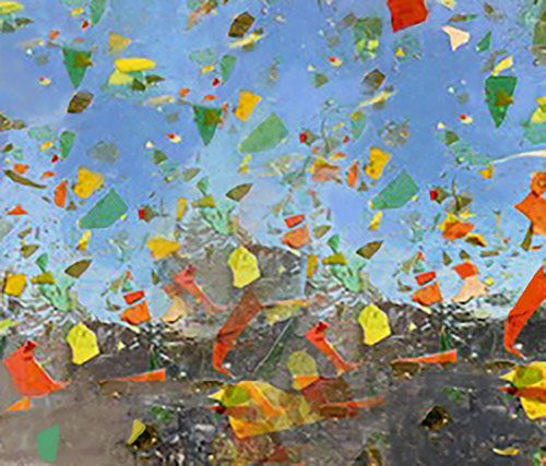 Designer Glass Green/Yellow/Orange Fractures on Clear - Stained Glass Express