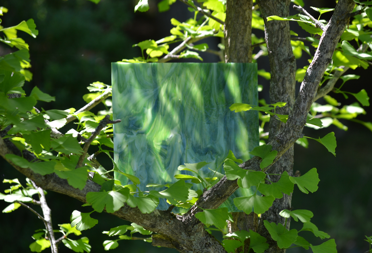 Dk Green, White Wispy Irid Glass - Stained Glass Express