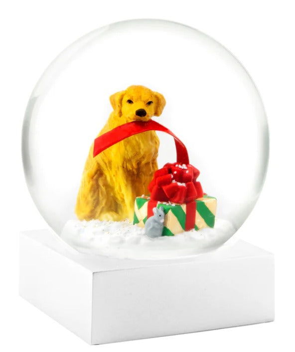 Dog with Gift Snow Globe - Stained Glass Express