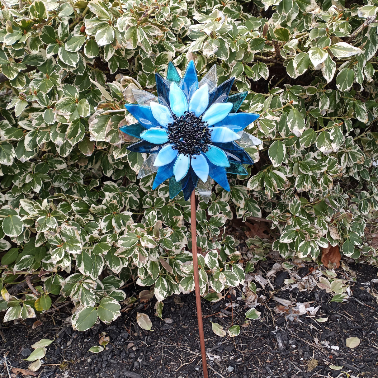 Fused Glass Blue Flower Stake