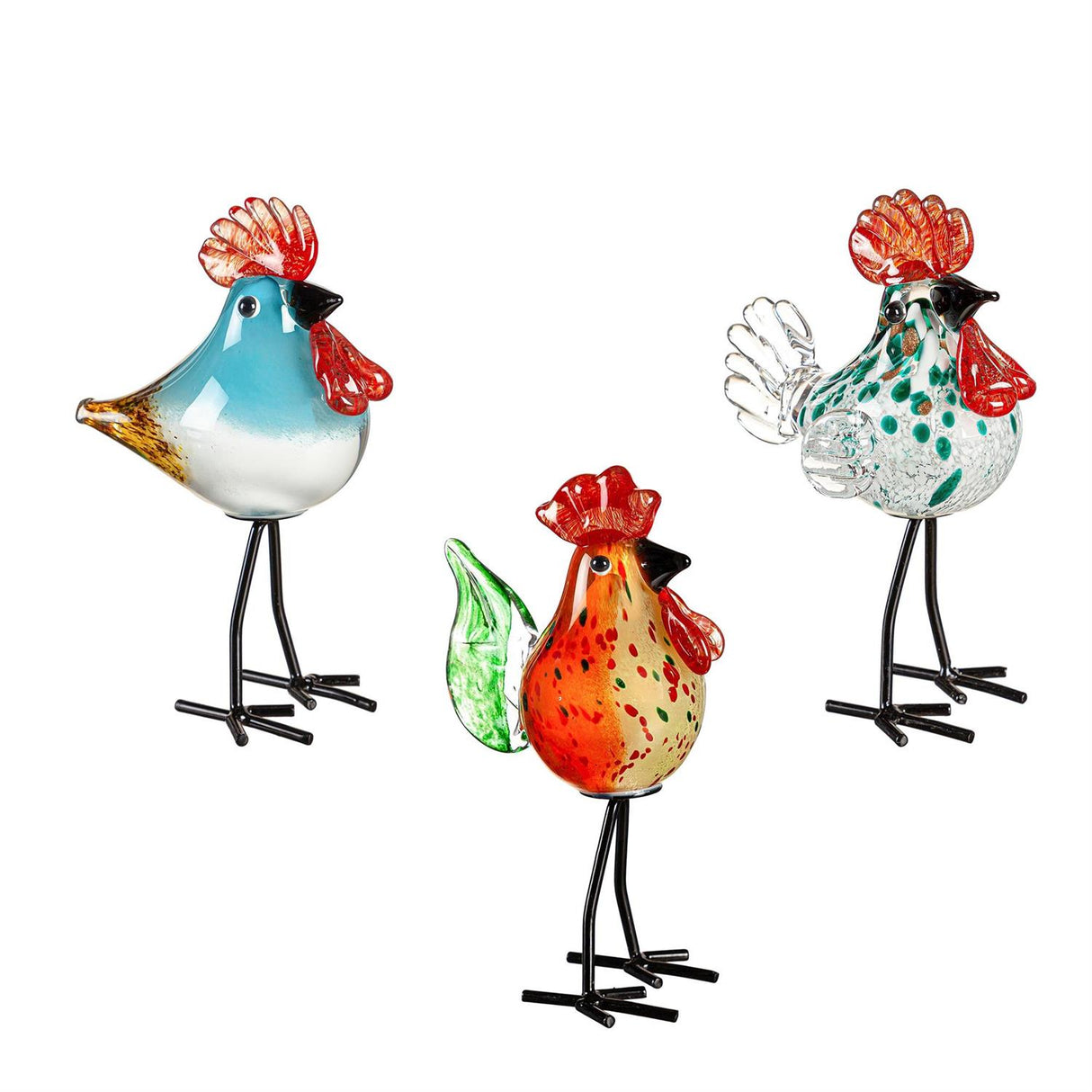 Glass Rooster 8" with Metal Feet