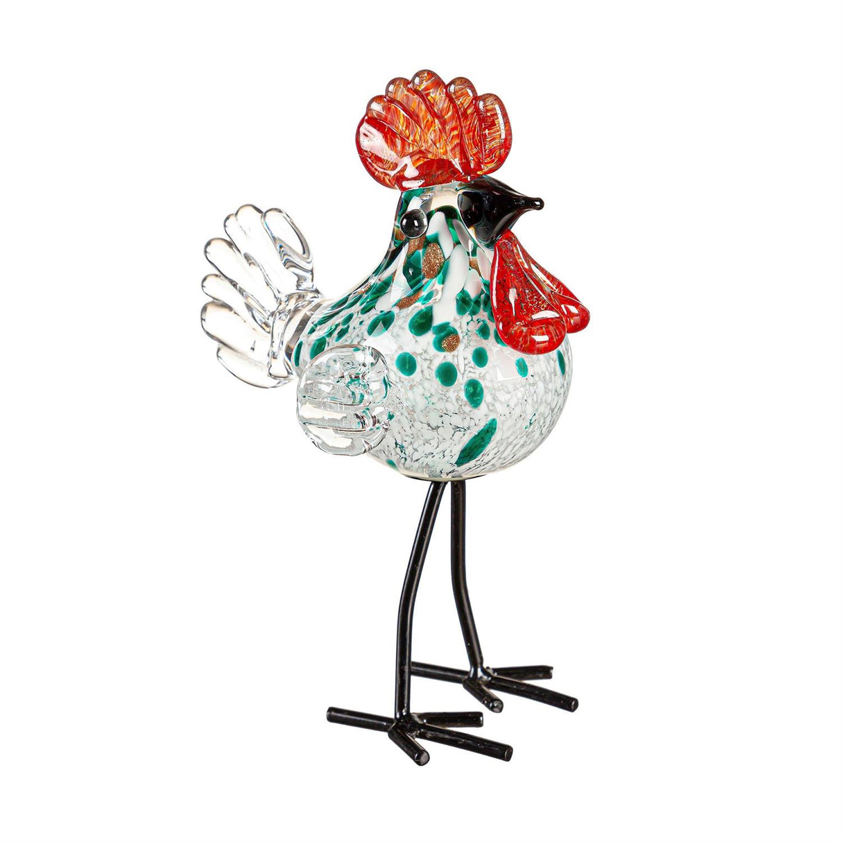 Glass Rooster 8" with Metal Feet