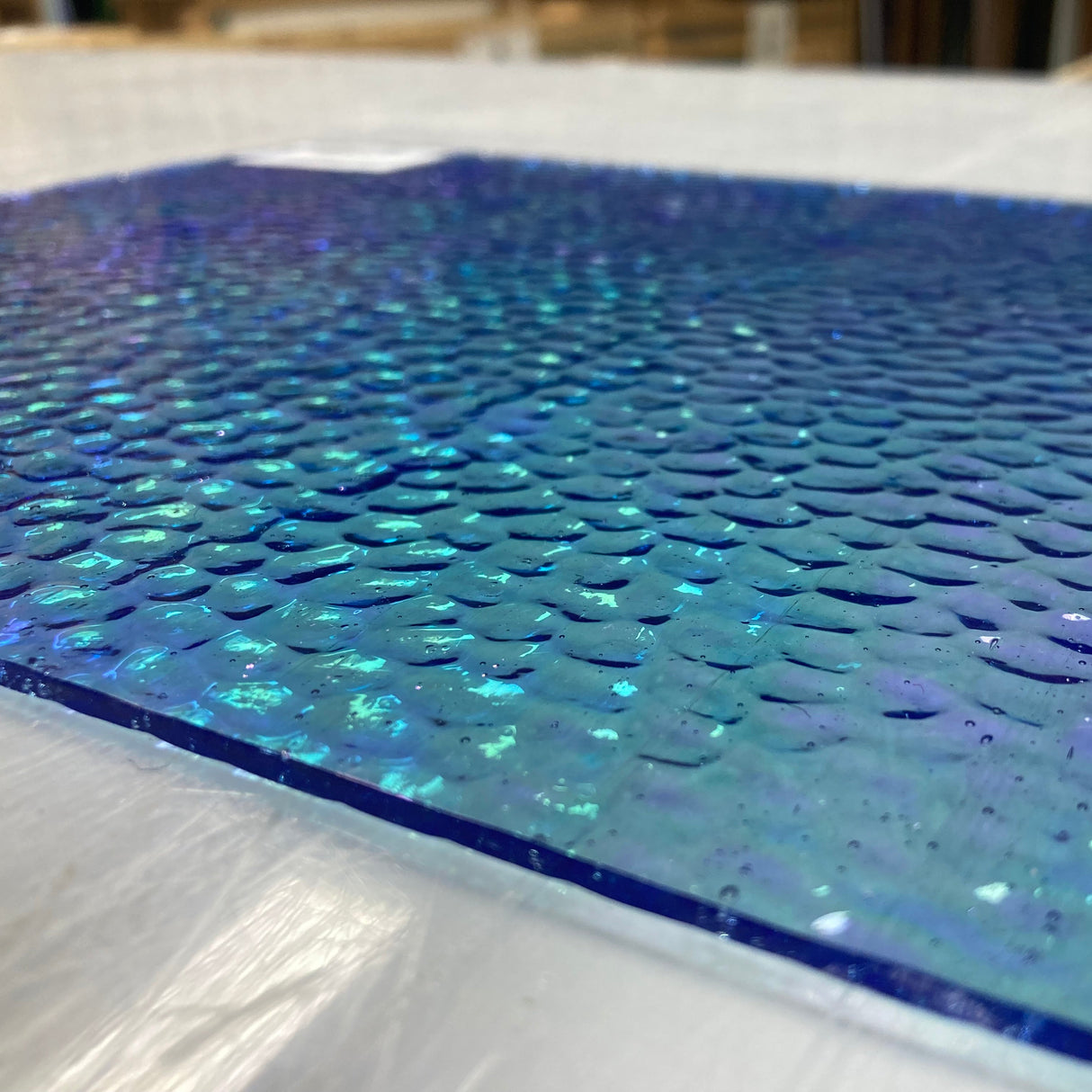 Pale Blue Hammered Iridescent