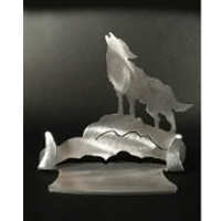 Howling Wolf Brushed Aluminum Art Stand - Stained Glass Express
