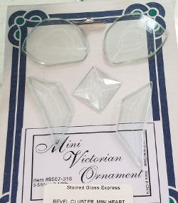 Mini Victorian Ornament Clear Bevel Heart Cluster - Stained Glass Express