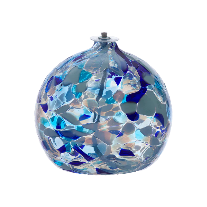 Oil Lamp Holiday Calico Blues - Stained Glass Express