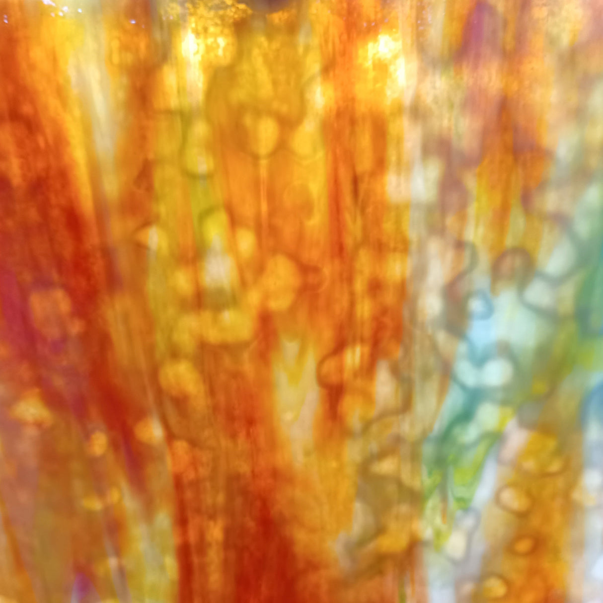 Red, Orange, Yellow on White with Green