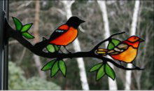 Stained Glass Baltimore Oriole Pair on Branch - Stained Glass Express