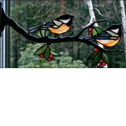 Stained Glass Chickadee Pair on Branch - Stained Glass Express