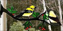 Stained Glass Goldfinch Pair on Branch - Stained Glass Express