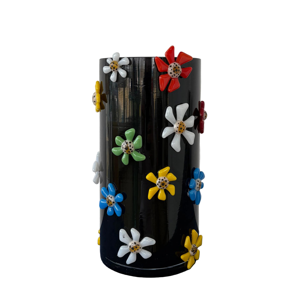 Vase Round Black with Flowers 8"