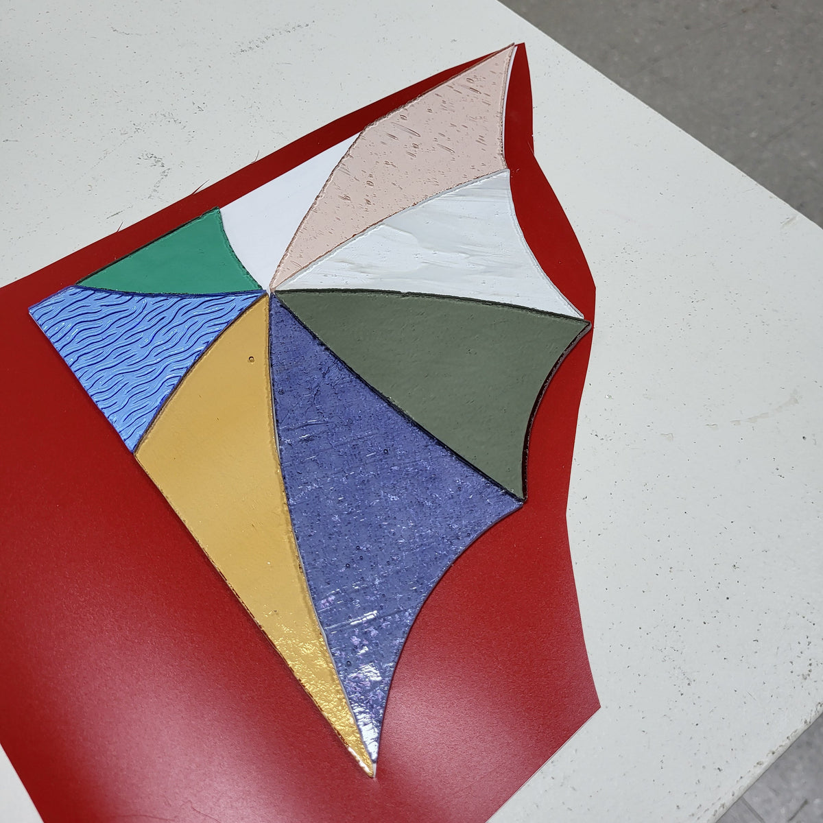 stained glass spiderweb in progress