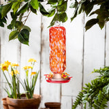 Art Glass Hummingbird Feeder Red & White