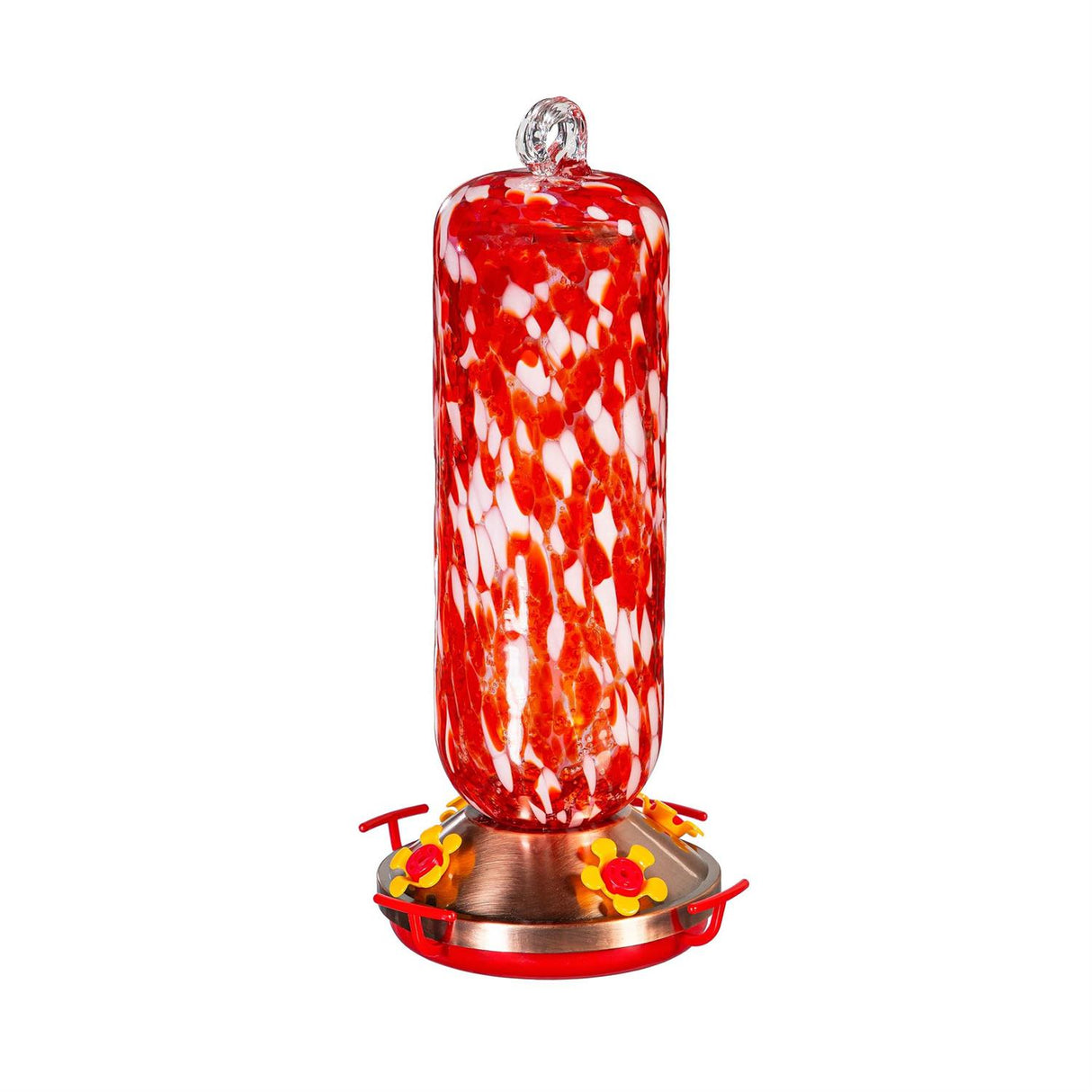 Art Glass Hummingbird Feeder Red & White