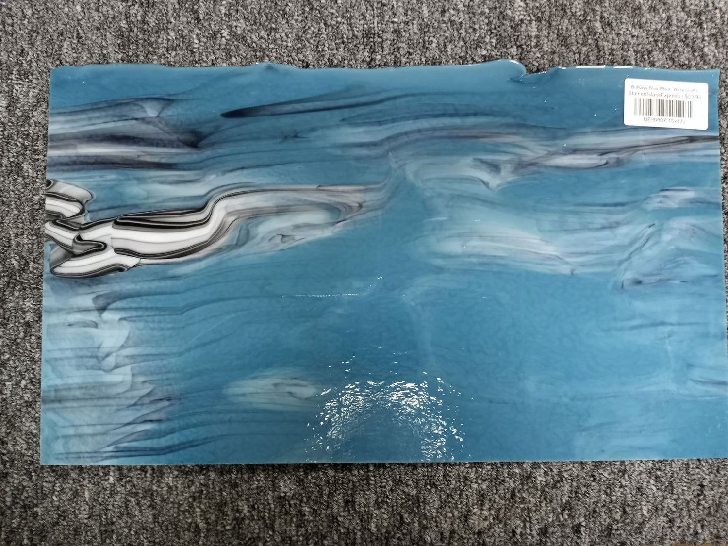 90 COE Blue, Black, White Graffiti - Stained Glass Express 