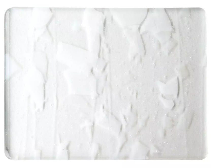 90 COE Clear w/White Fractures, White Streamers - Stained Glass Express 