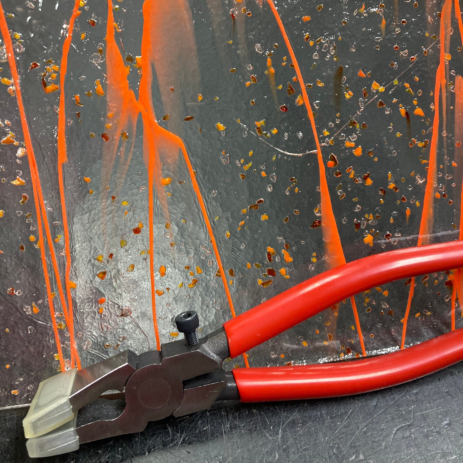 90 COE Clear w/ Red-Orange-Yellow Frit, Orange Streamers_4