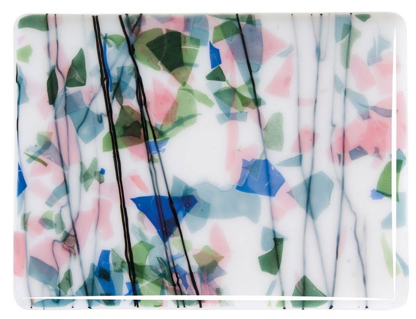 90 COE Multi Color Fractures, Black Streamers - Stained Glass Express 