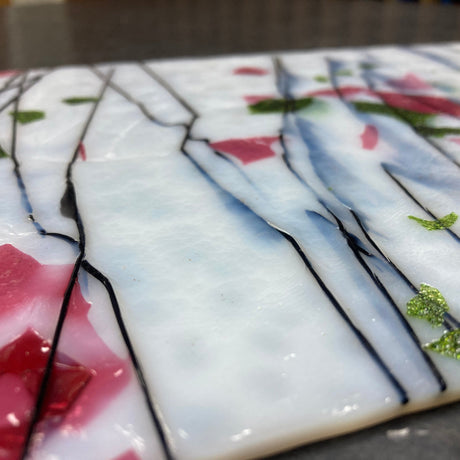 90 COE White w/ Green, Pink Fractures & Black Streamers