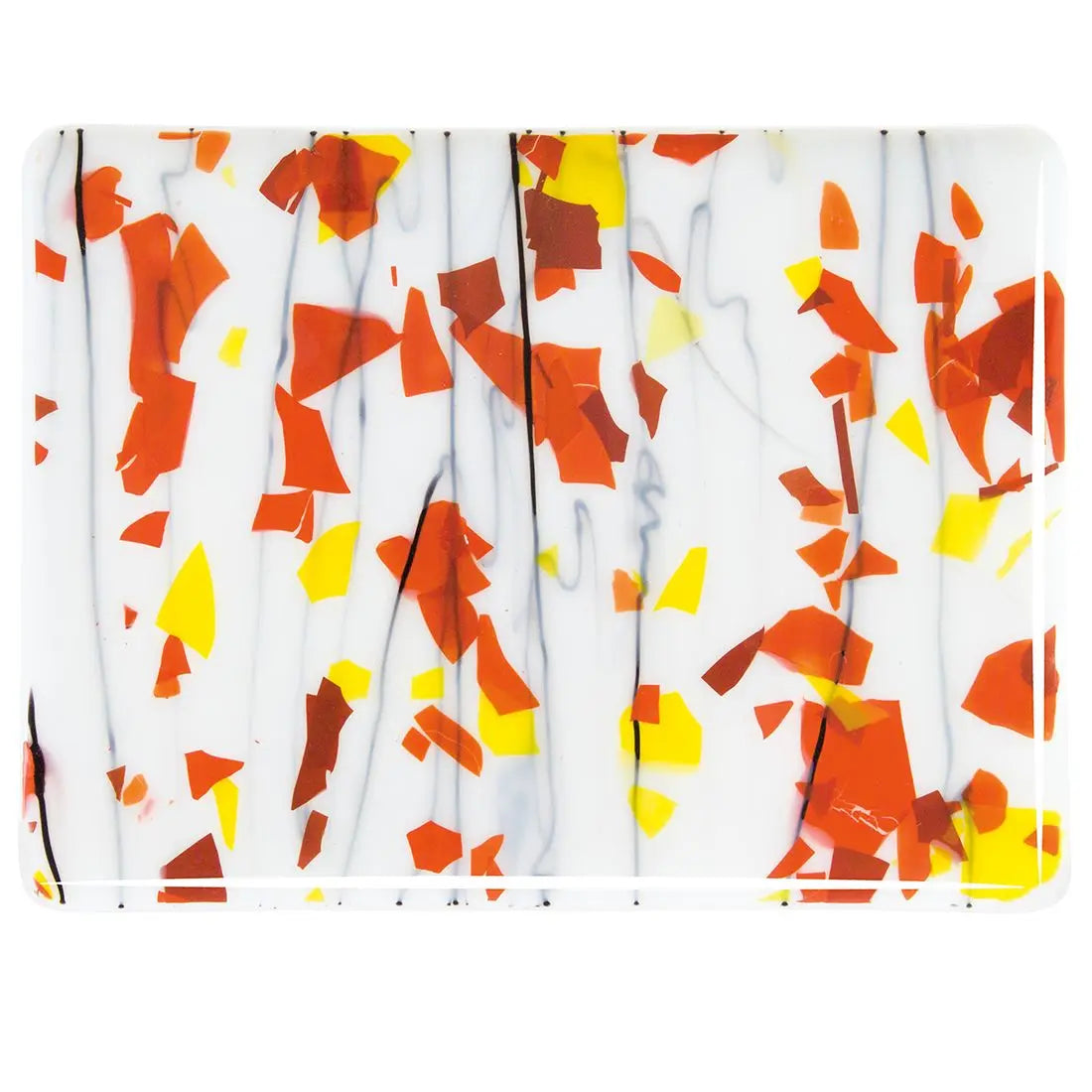 90 COE White w/Orange, Yellow, Red Fractures and Black Streamers