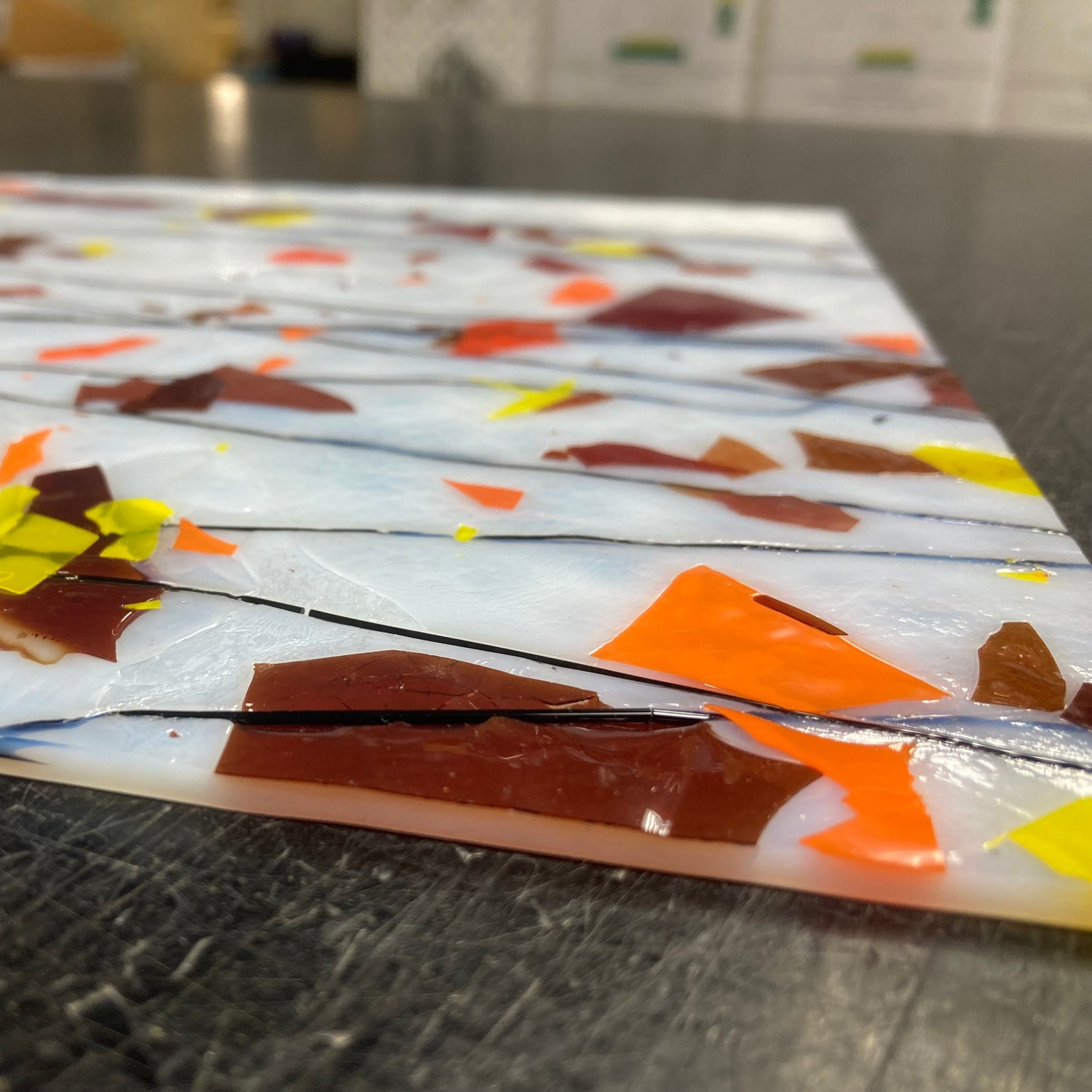 90 COE White w/ Orange, Yellow, Red Fractures and Black Streamers_8