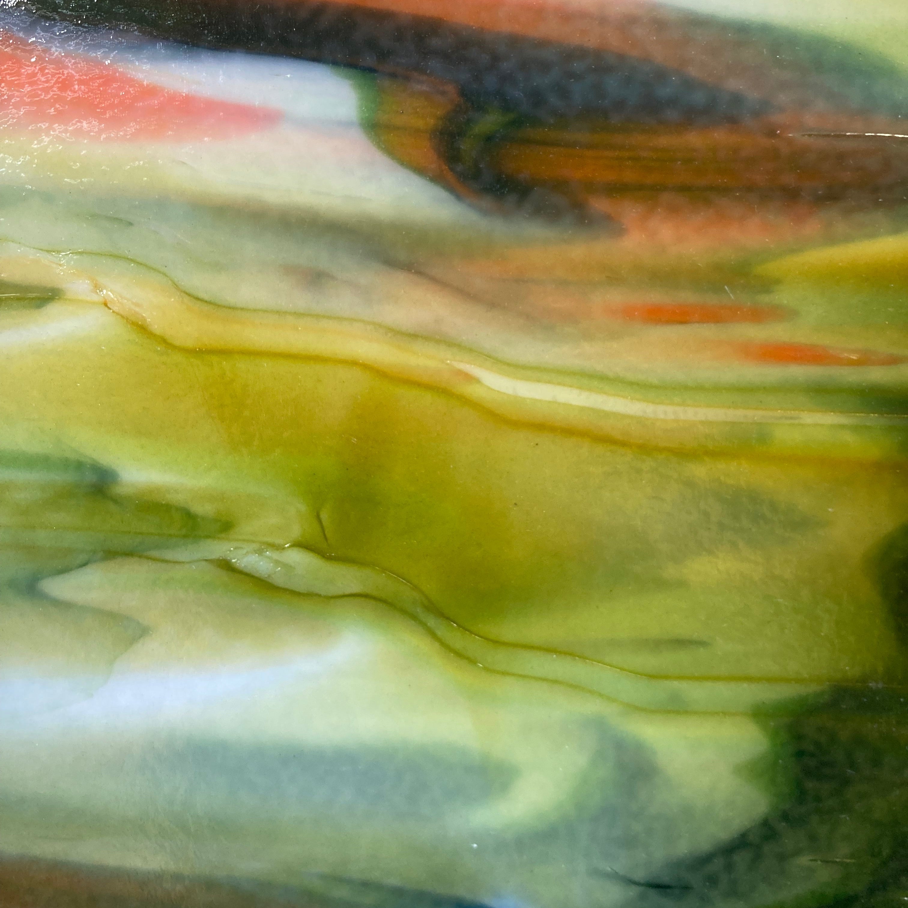 Bullseye 90 COE Fused Glass Pack – 12 Mixed Sizes In Orange, Purple, Green Streaky Colors
