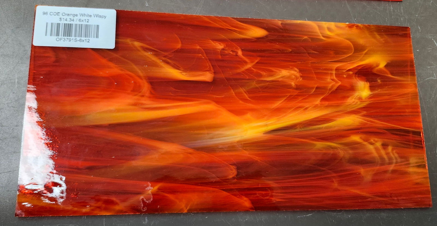 96 COE Orange White Wispy - Stained Glass Express 