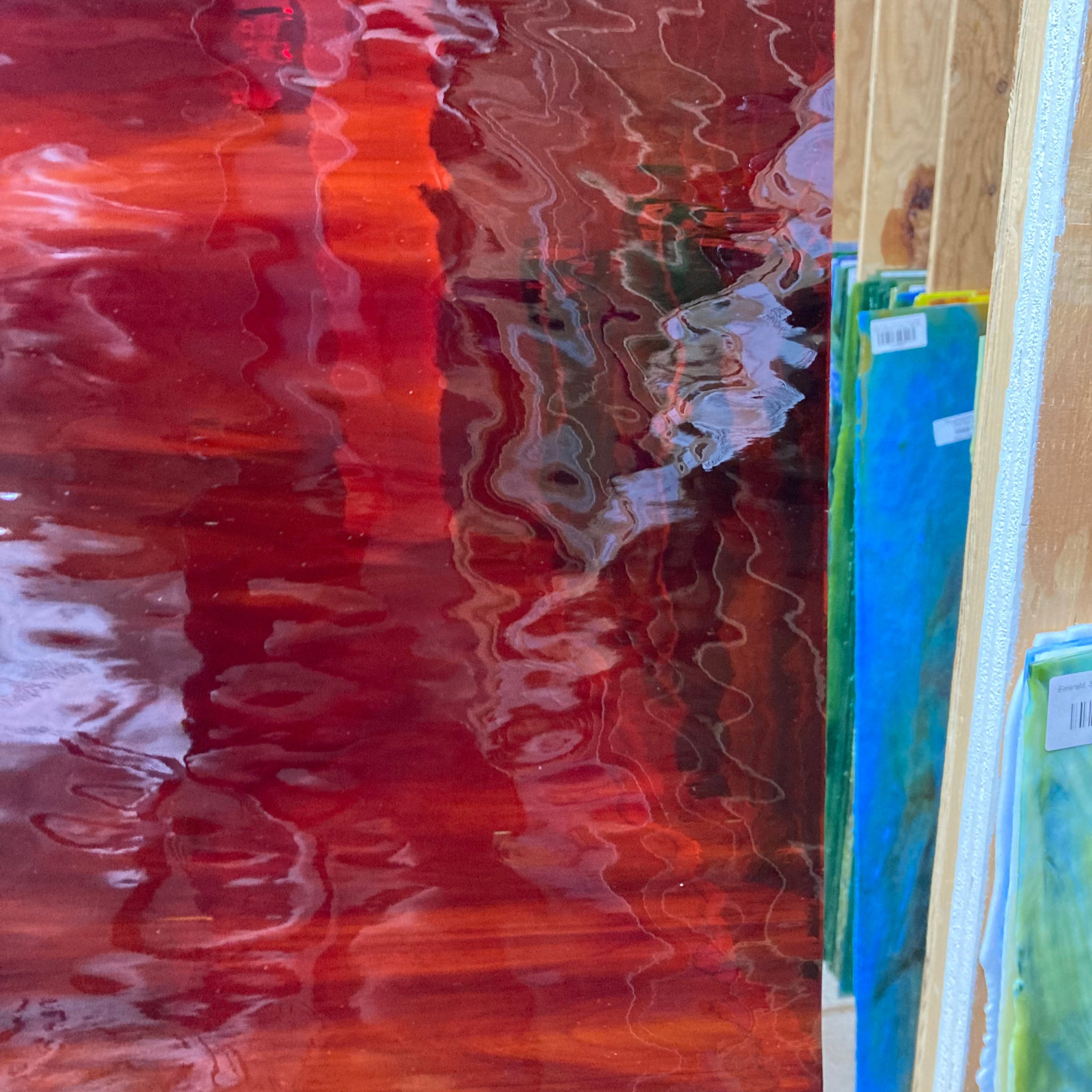 96 COE Ruby Red with Amber Streaky Waterglass – Stained Glass Express