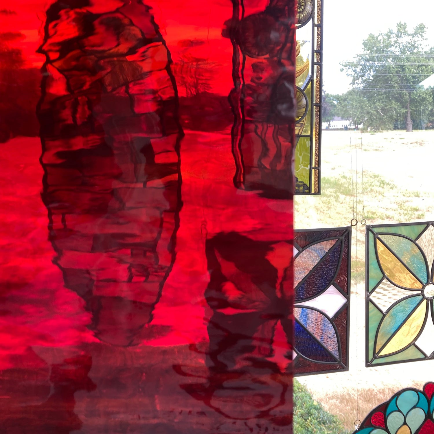 96 COE Ruby Red with Amber Streaky Waterglass_3