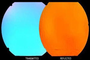 96 Coe Dichroic Clear Under Cyan and Red - Stained Glass Express 