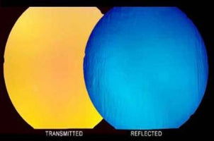 96 Coe Dichroic Clear Under Yellow and Blue - Stained Glass Express 