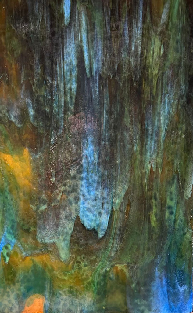 Beige Ice, Copper, Cobalt blue, Dark Green Stipple - Stained Glass Express 