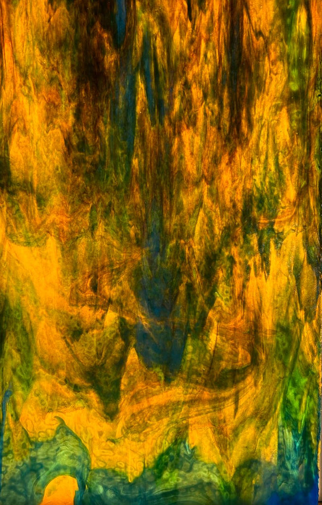 Beige Ice, Copper, Cobalt blue, Dark Green Stipple - Stained Glass Express 