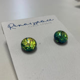 Blue Yellow Glass Dot Earrings