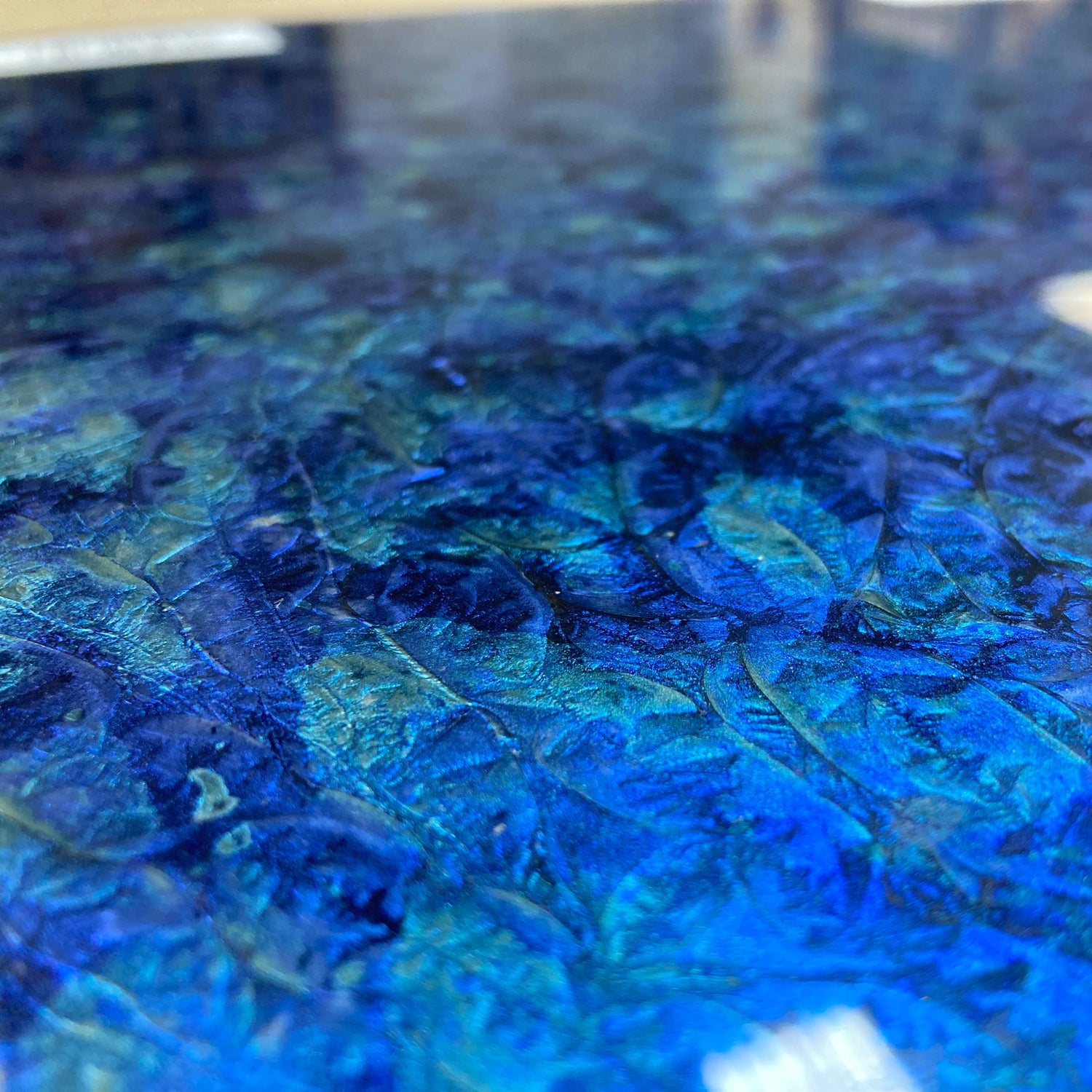 Blue and Blue Green Van Gogh Metallic Finish Glass