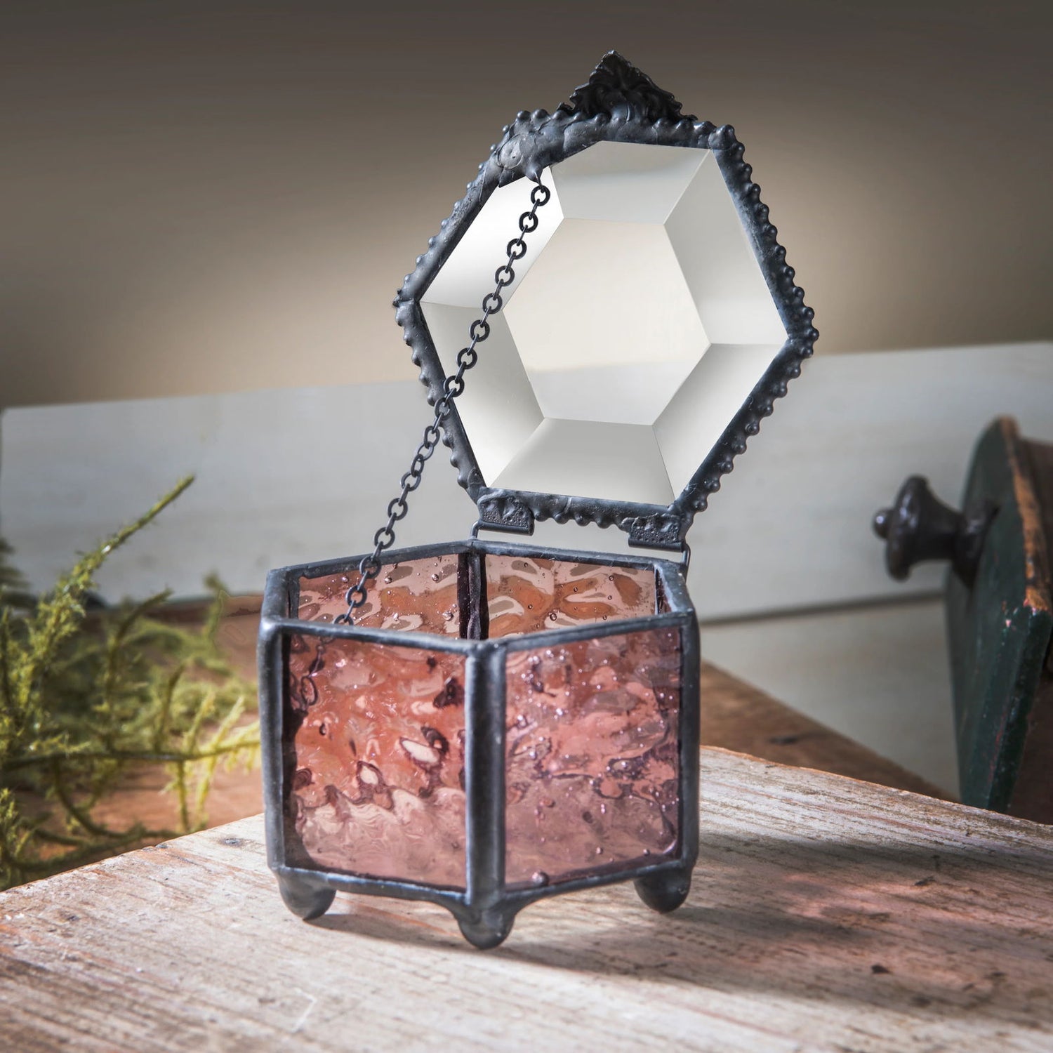 Box Pink Rose Hexagon - Stained Glass Express 