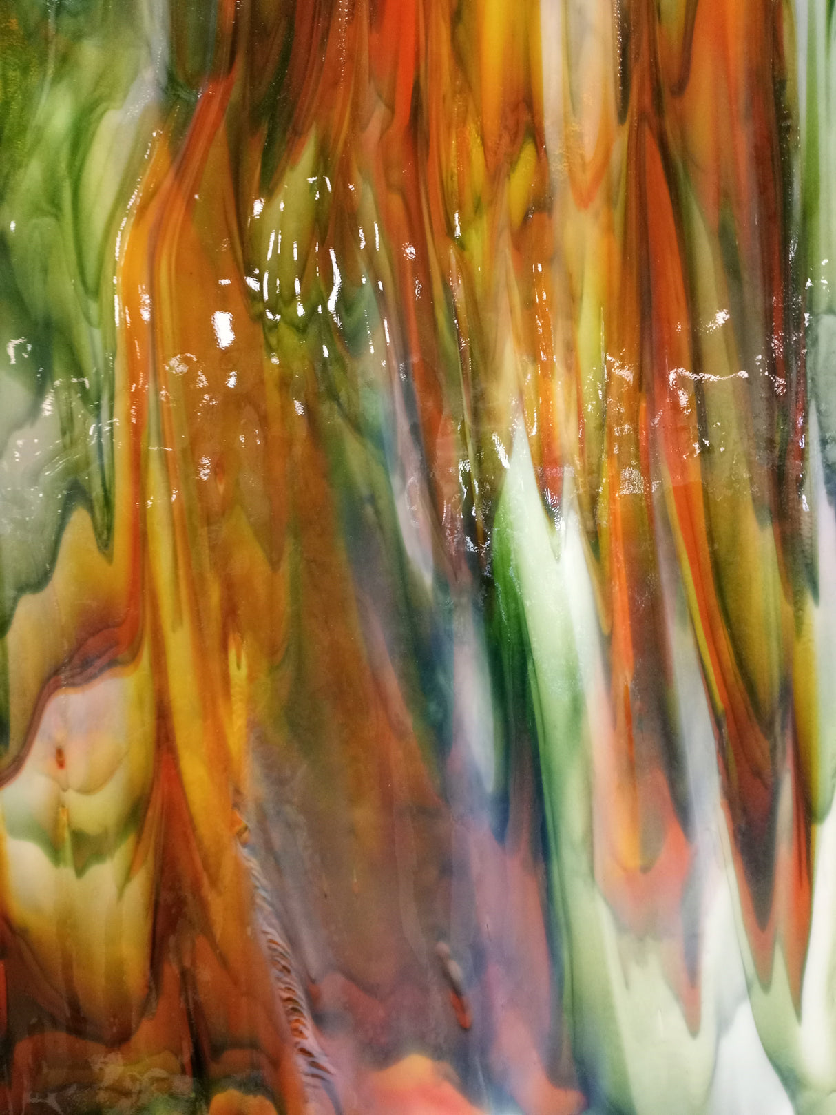 Bullseye White, Orange, and Deep Forest Green 90 COE Single Rolled