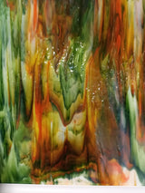 Bullseye White, Orange, and Deep Forest Green 90 COE Single Rolled Half Sheet