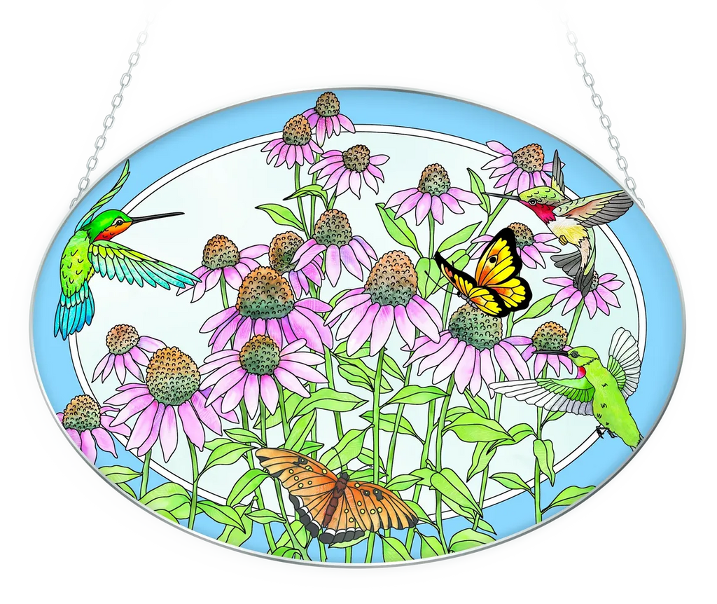 Coneflowers and Hummingbirds Suncatcher - Stained Glass Express 